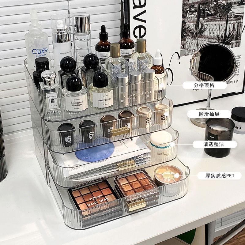 พร้อมส่ง กล่องเก็บเครื่องสําอาง ผลิตภัณฑ์ดูแลผิว โต๊ะเครื่องแป้ง หน้ากาก ลิปสติก แปรงแต่งหน้า ลิ้นชัก ชั้นวางของ กันฝุ่น
