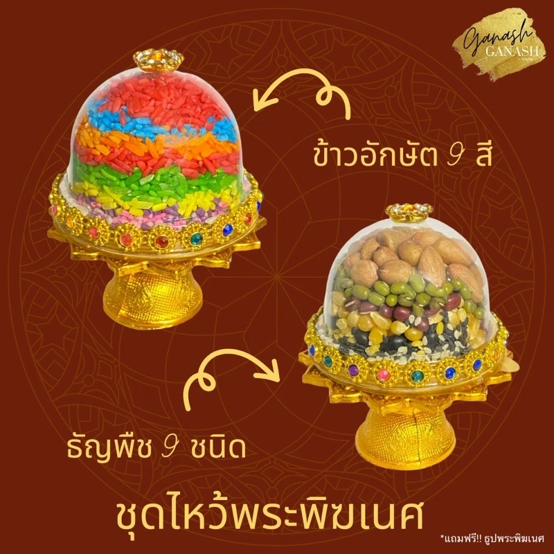 ชุดไหว้พระพิฆเนศ ข้าวอักษัต 9 สี ธัญพืช 9 ชนิด ชุดไหว้องค์มหาเทพ ของบูชา — ของมงคลหมวดพิธีและความเชื่อ