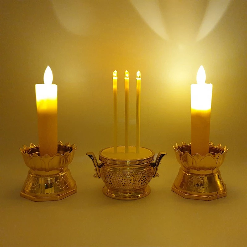 กระถางธูปไฟฟ้า (แบบสั้น) LED CANDLE เชิงเทียนปลอม เทียนใส่ถ่าน เทียนไฟฟ้า ธูปLED ธูปไฟฟ้า ชุดธูปเทียน เทียนอิเล็กทรอนิกส — ของมงคลหมวดพิธีและความเชื่อ
