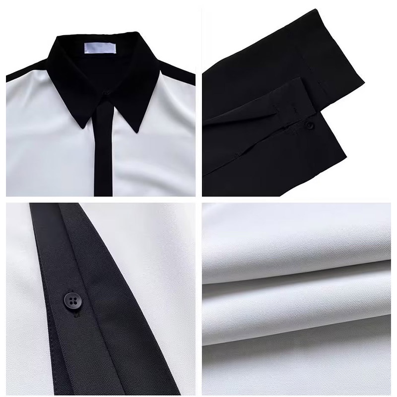Suikone เสื้อเชิ้ตผู้ชาย เสื้อเชิ้ตผู้ชายแฟชั่นแขนยาว คอปก สไตล์ลายทาง ใส่เที่ยว ใส่ทำงาน