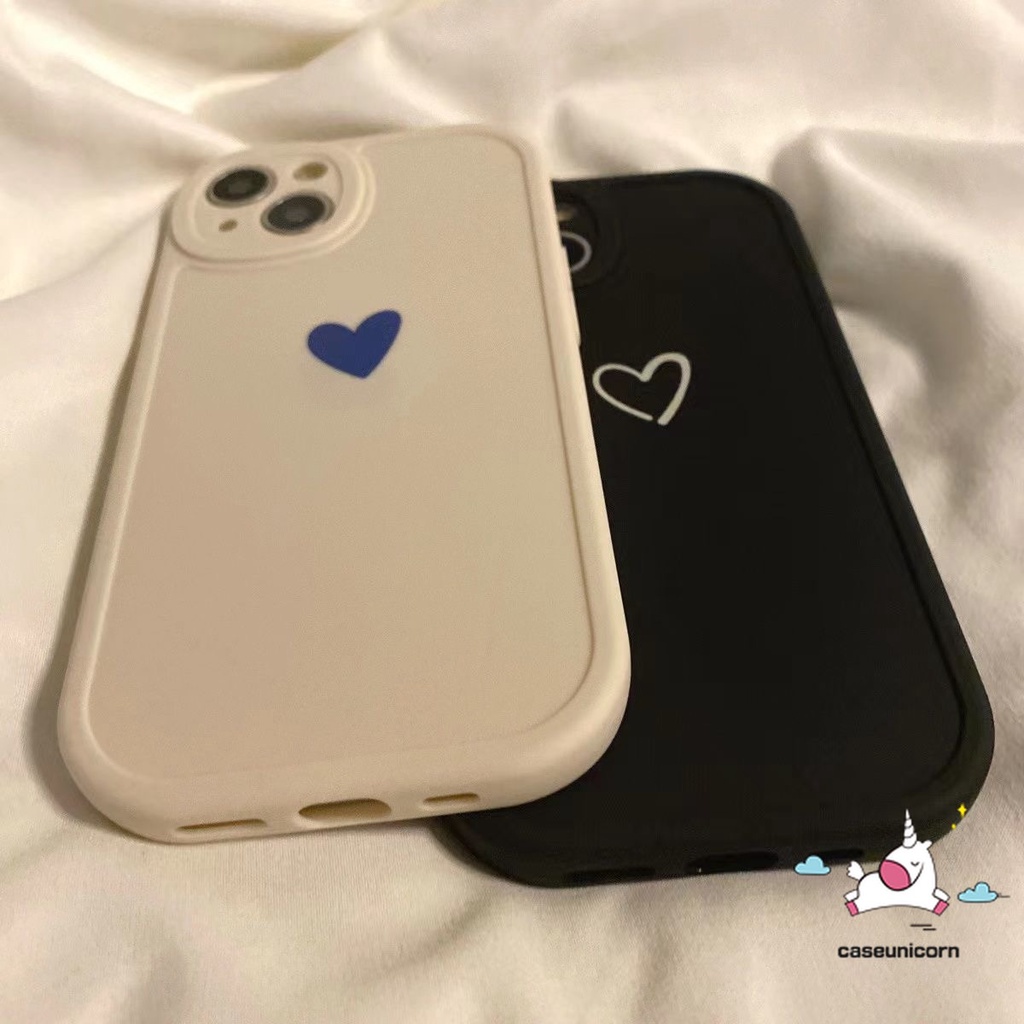 เคสโทรศัพท์มือถือแบบนิ่ม TPU กันกระแทก ลายหัวใจ สีดํา ขาว เรียบง่าย หรูหรา แฟชั่น สําหรับ iPhone 7Plus 12 XR X 13 11 14 Pro Max 7 6s 8 6 Plus XS Max SE 2020
