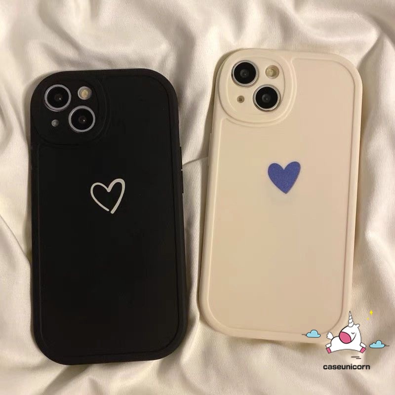 เคสโทรศัพท์มือถือแบบนิ่ม TPU กันกระแทก ลายหัวใจ สีดํา ขาว เรียบง่าย หรูหรา แฟชั่น สําหรับ iPhone 7Plus 12 XR X 13 11 14 Pro Max 7 6s 8 6 Plus XS Max SE 2020