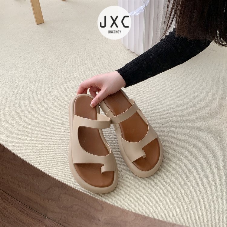 แฟชั ่ นเกาหลีรอบ Toe Y2K สไตล ์ ใหม ่ ชุด Toe สีทึบสบาย Casual AllMatch รองเท ้ าแตะแบนรองเท ้ าแตะนักเรียนวันหยุดชายหาดผู ้ หญิงรองเท ้ า AntiSlip B