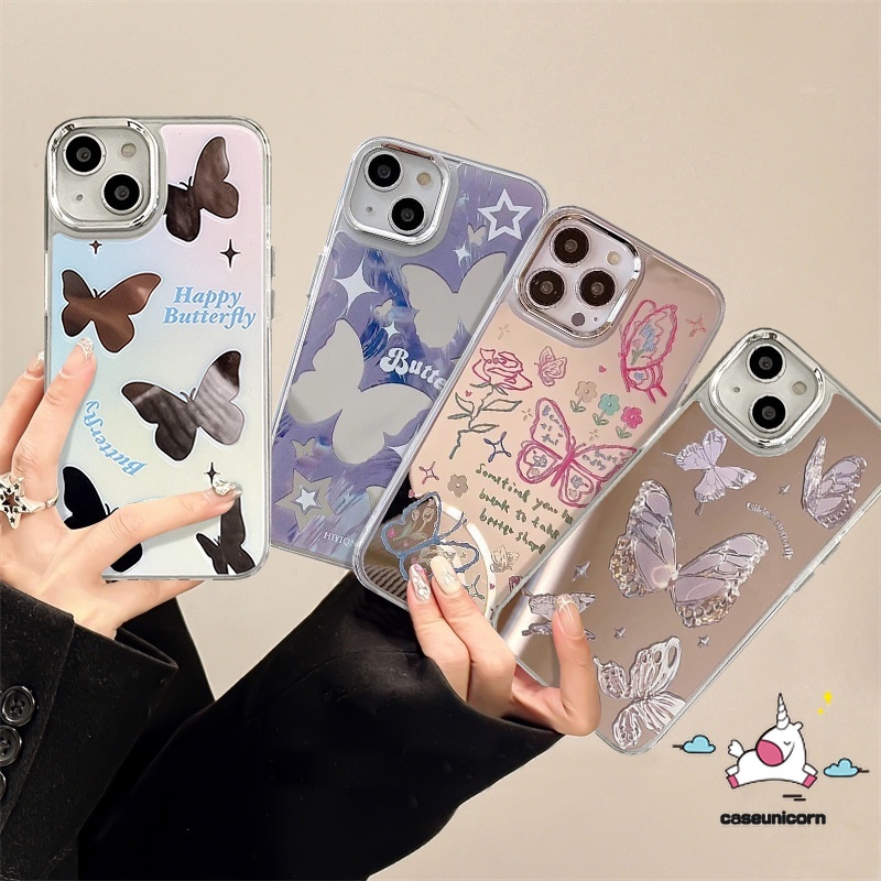เคสโทรศัพท์มือถืออะคริลิค ลายการ์ตูนผีเสื้อ พร้อมขาตั้ง หรูหรา สําหรับ IPhone 14 11 Pro Max 13 12 Pro Max 11Pro 14Pro Max