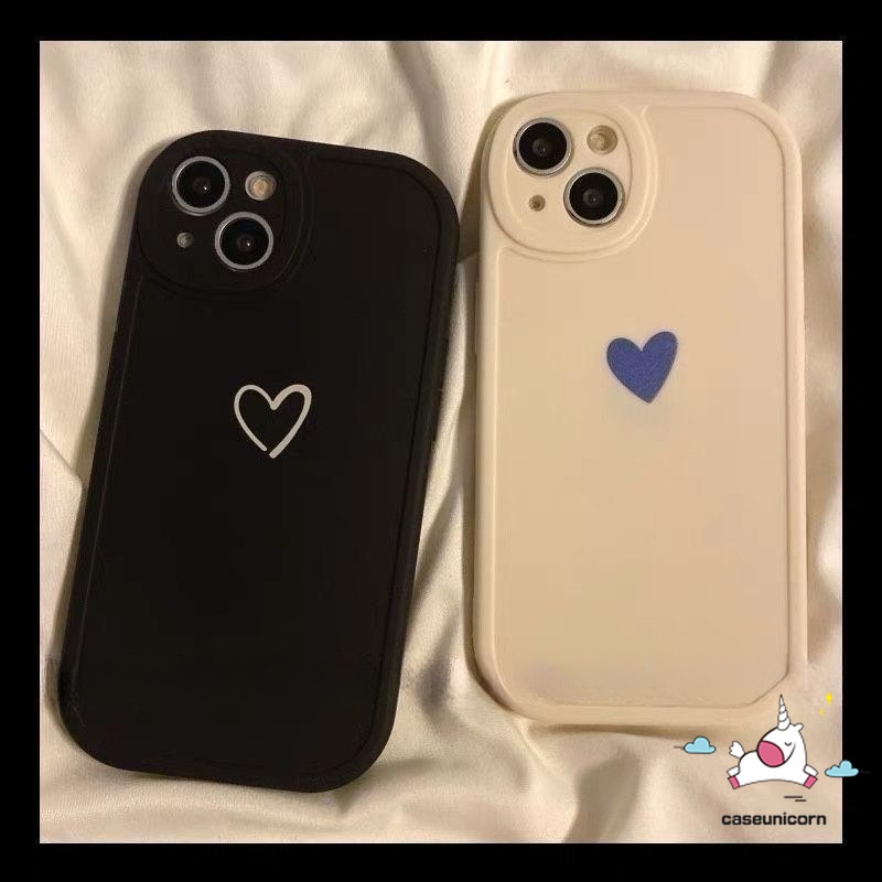 เคสโทรศัพท์มือถือแบบนิ่ม TPU กันกระแทก ลายหัวใจ สีดํา ขาว เรียบง่าย หรูหรา แฟชั่น สําหรับ iPhone 7Plus 12 XR X 13 11 14 Pro Max 7 6s 8 6 Plus XS Max SE 2020