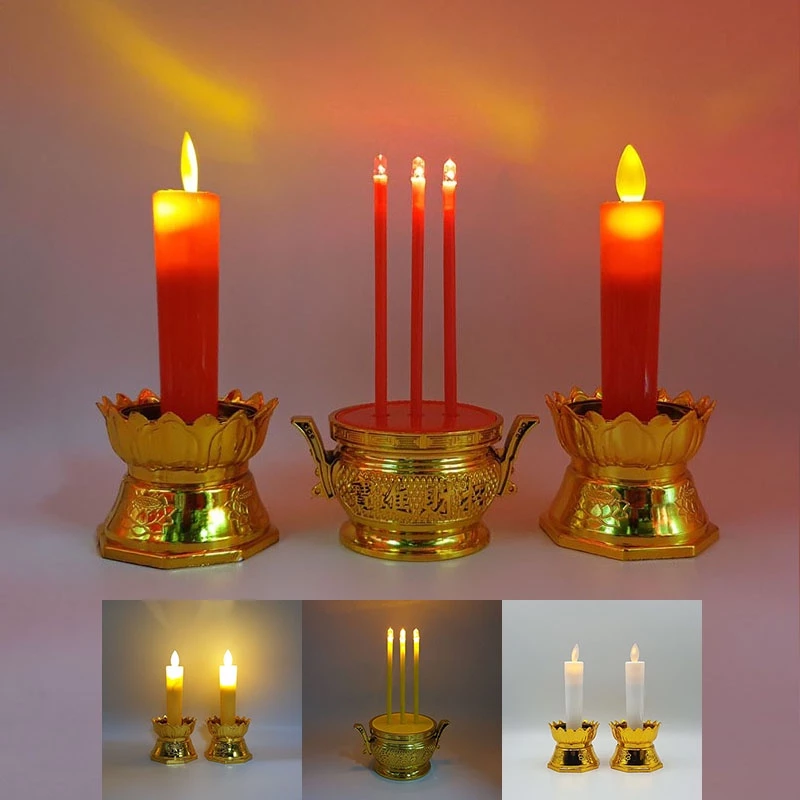 LED CANDLE เชิงเทียนปลอม กระถางธูปไฟฟ้า (แบบสั้น) เทียนใส่ถ่าน เทียนไฟฟ้า ธูปLED ธูปไฟฟ้า ชุดธูปเทียน เทียนอิเล็กทรอนิกส — ของมงคลหมวดพิธีและความเชื่อ