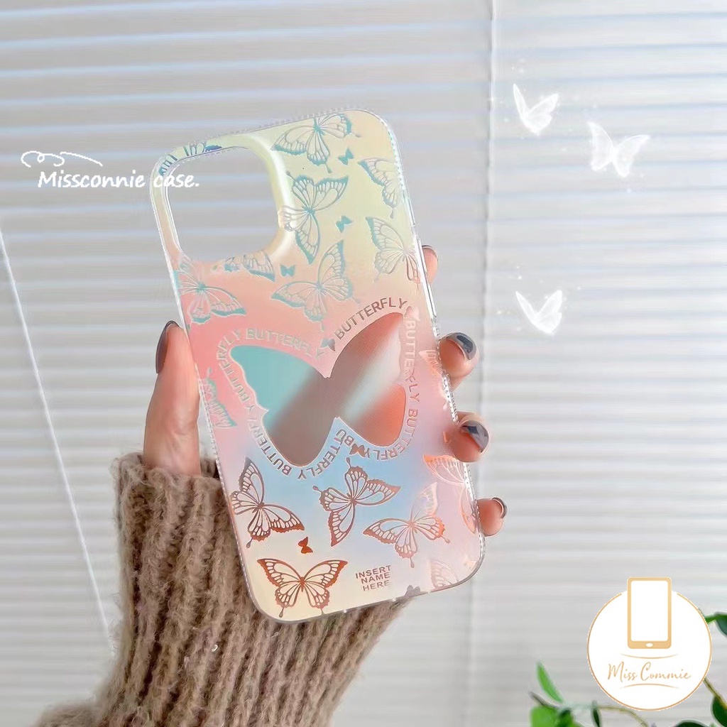 เคสโทรศัพท์มือถือ แบบนิ่ม ลายผีเสื้อ ไล่โทนสี สําหรับ IPhone 7 15 Plus XR 11 13 12 14 15 Pro Max X 7 6s 8 6 Plus XS Max SE 2020