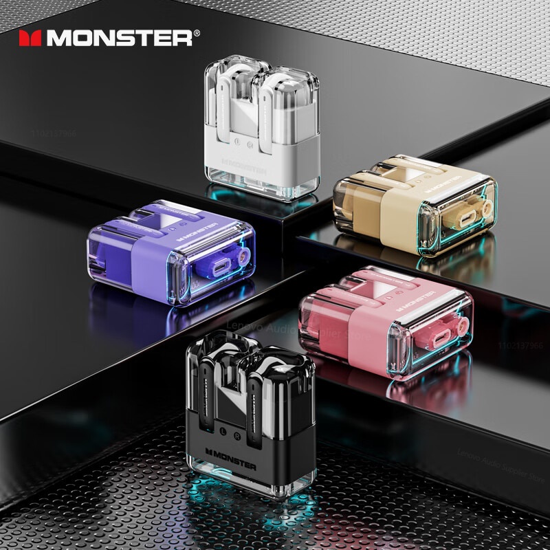 Monster XKT12 Gaming หูฟังบลูทูธไร้สาย HIFI บลูทู ธ 53 ห้องโดยสารโปร่งแสง Led เอชดีโทร โหมดเกม เวลาแฝงต่ำ
