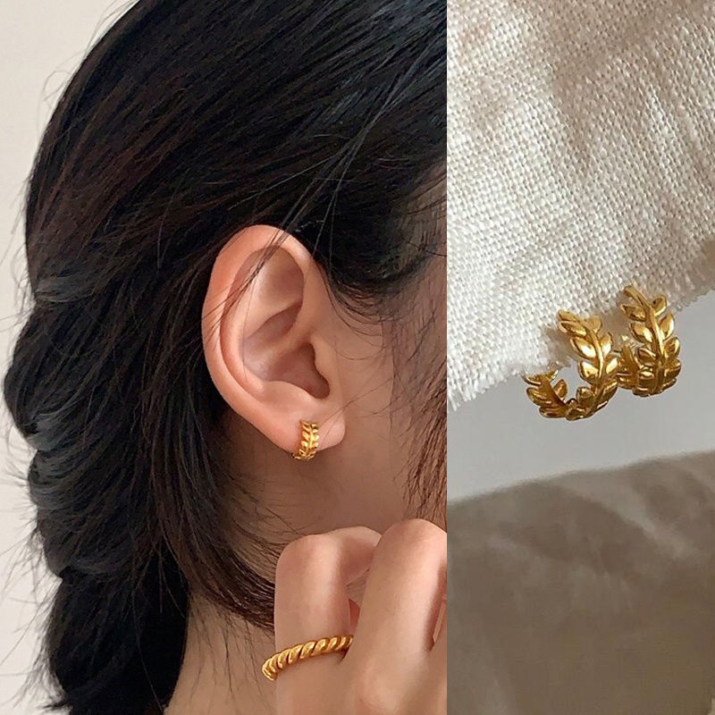 Roselife ต่างหูห่วง ทรงกลม ทอง 14K รูปหัวใจ เรขาคณิต เครื่องประดับแฟชั่น สไตล์วินเทจ สําหรับผู้หญิง 1 คู่