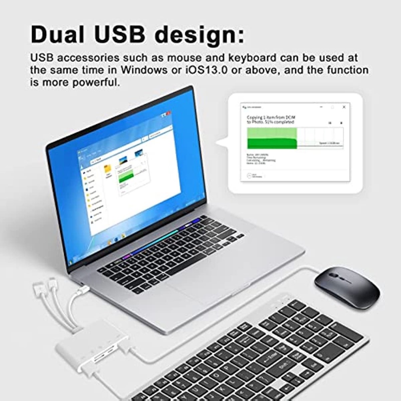 เครื่องอ่านการ์ดหน่วยความจํา 5in1 สําหรับ iPhone iPad air PC USB OTG และเครื่องอ่านการ์ด SD USB Type C และ USB A พร้อมช่องเสียบ Micro SD และการ์ด SD รองรับ SD Micro SD SDHC SDXC