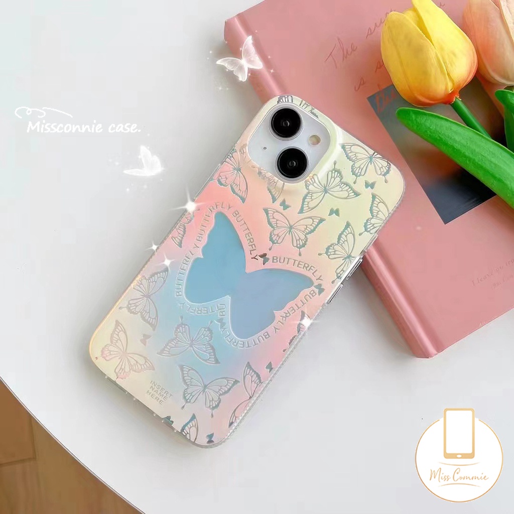 เคสโทรศัพท์มือถือ แบบนิ่ม ลายผีเสื้อ ไล่โทนสี สําหรับ IPhone 7 15 Plus XR 11 13 12 14 15 Pro Max X 7 6s 8 6 Plus XS Max SE 2020
