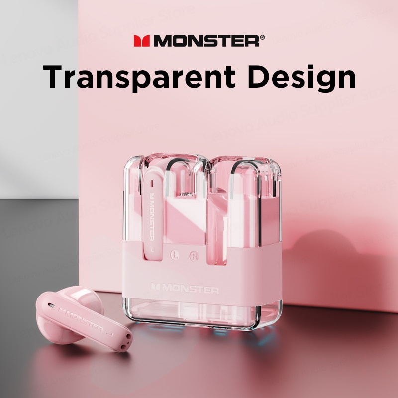 Monster XKT12 Gaming หูฟังบลูทูธไร้สาย HIFI บลูทู ธ 53 ห้องโดยสารโปร่งแสง Led เอชดีโทร โหมดเกม เวลาแฝงต่ำ