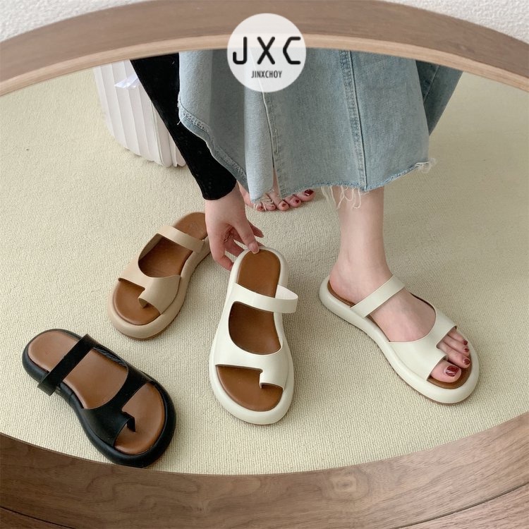 แฟชั ่ นเกาหลีรอบ Toe Y2K สไตล ์ ใหม ่ ชุด Toe สีทึบสบาย Casual AllMatch รองเท ้ าแตะแบนรองเท ้ าแตะนักเรียนวันหยุดชายหาดผู ้ หญิงรองเท ้ า AntiSlip B