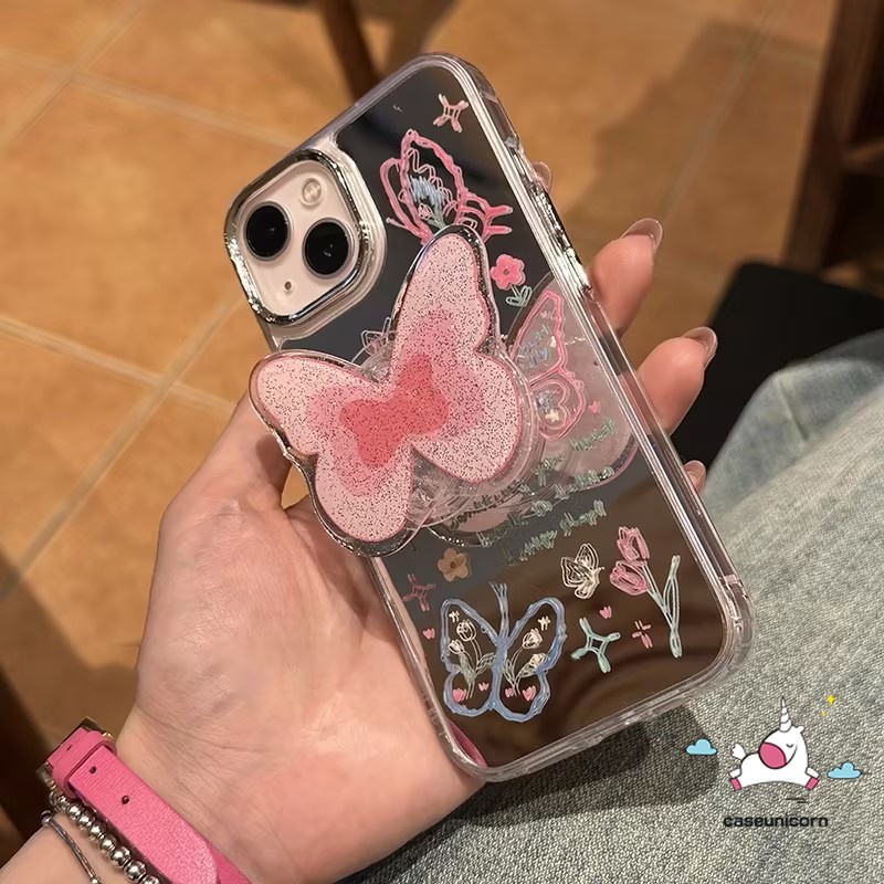 เคสโทรศัพท์มือถืออะคริลิค ลายการ์ตูนผีเสื้อ พร้อมขาตั้ง หรูหรา สําหรับ IPhone 14 11 Pro Max 13 12 Pro Max 11Pro 14Pro Max