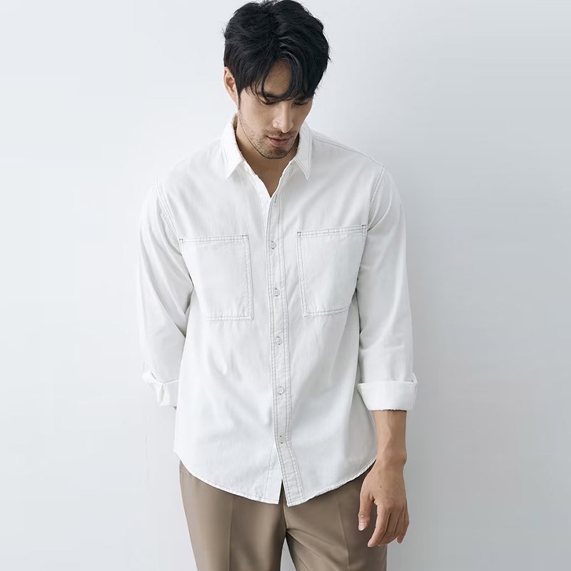 PannoFluxus ใหม่เสื้อเชิ้ตแขนยาวดีไซน์เปิดตะเข็บผู้ชายแจ็คเก็ตลำลองย้อนยุคญี่ปุ่น