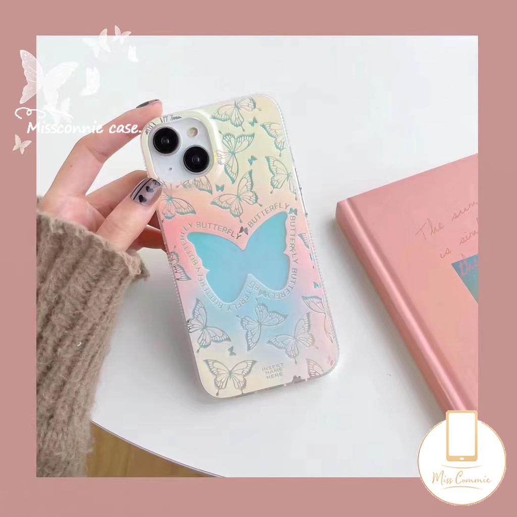 เคสโทรศัพท์มือถือ แบบนิ่ม ลายผีเสื้อ ไล่โทนสี สําหรับ IPhone 7 15 Plus XR 11 13 12 14 15 Pro Max X 7 6s 8 6 Plus XS Max SE 2020