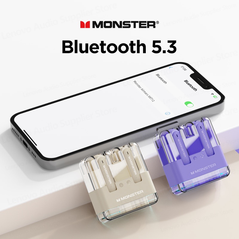 Monster XKT12 Gaming หูฟังบลูทูธไร้สาย HIFI บลูทู ธ 53 ห้องโดยสารโปร่งแสง Led เอชดีโทร โหมดเกม เวลาแฝงต่ำ