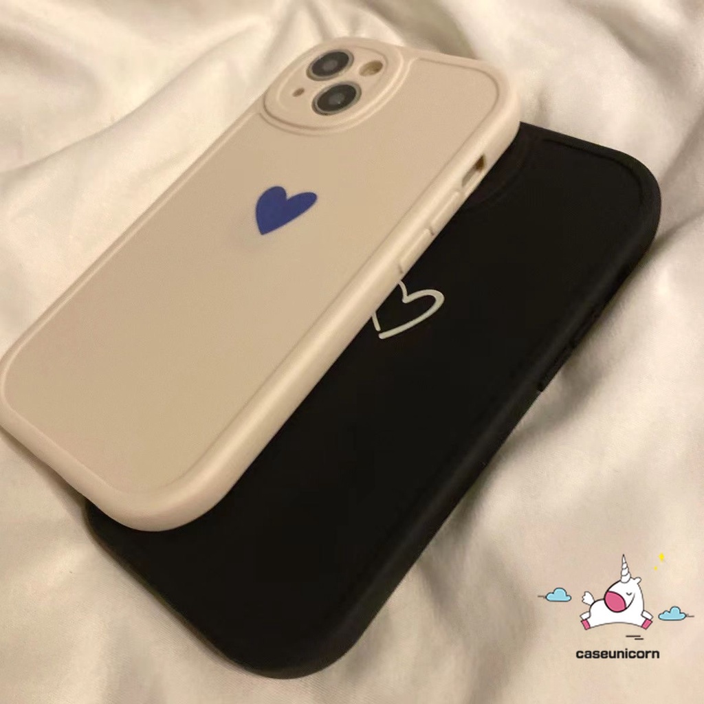 เคสโทรศัพท์มือถือแบบนิ่ม TPU กันกระแทก ลายหัวใจ สีดํา ขาว เรียบง่าย หรูหรา แฟชั่น สําหรับ iPhone 7Plus 12 XR X 13 11 14 Pro Max 7 6s 8 6 Plus XS Max SE 2020