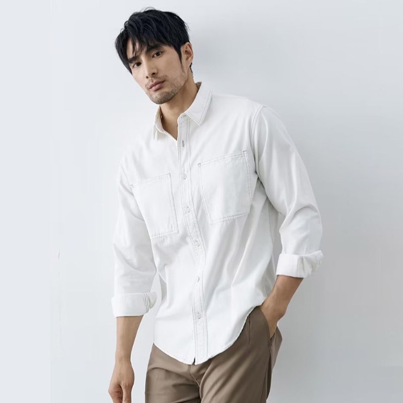 PannoFluxus ใหม่เสื้อเชิ้ตแขนยาวดีไซน์เปิดตะเข็บผู้ชายแจ็คเก็ตลำลองย้อนยุคญี่ปุ่น