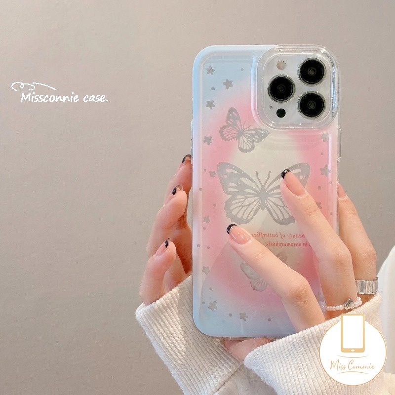 เคสโทรศัพท์มือถือ แบบนิ่ม ลายผีเสื้อ ไล่โทนสี สําหรับ IPhone 7 15 Plus XR 11 13 12 14 15 Pro Max X 7 6s 8 6 Plus XS Max SE 2020