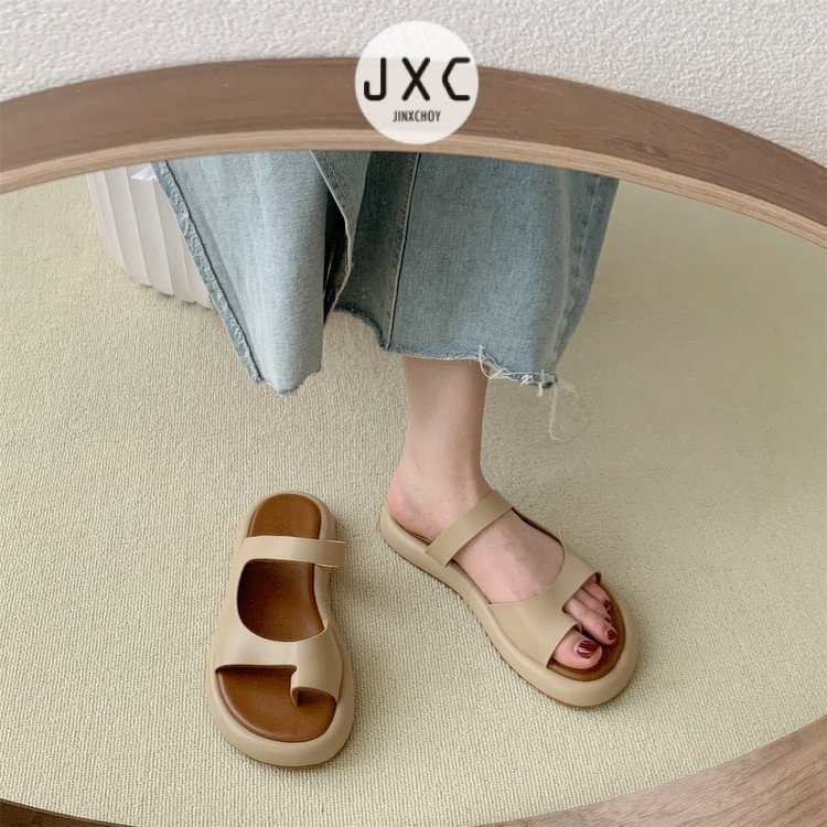 แฟชั ่ นเกาหลีรอบ Toe Y2K สไตล ์ ใหม ่ ชุด Toe สีทึบสบาย Casual AllMatch รองเท ้ าแตะแบนรองเท ้ าแตะนักเรียนวันหยุดชายหาดผู ้ หญิงรองเท ้ า AntiSlip B
