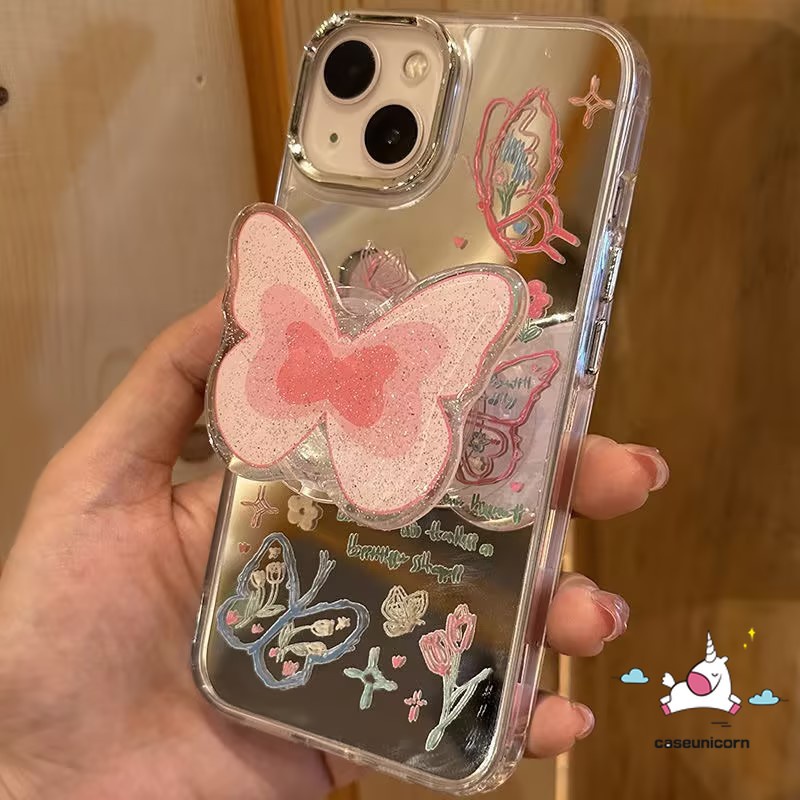 เคสโทรศัพท์มือถืออะคริลิค ลายการ์ตูนผีเสื้อ พร้อมขาตั้ง หรูหรา สําหรับ IPhone 14 11 Pro Max 13 12 Pro Max 11Pro 14Pro Max