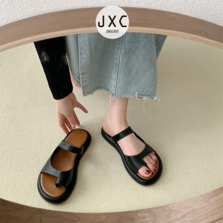 แฟชั ่ นเกาหลีรอบ Toe Y2K สไตล ์ ใหม ่ ชุด Toe สีทึบสบาย Casual AllMatch รองเท ้ าแตะแบนรองเท ้ าแตะนักเรียนวันหยุดชายหาดผู ้ หญิงรองเท ้ า AntiSlip B