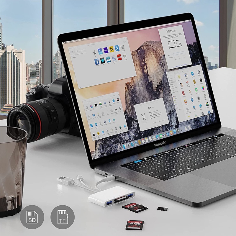 เครื่องอ่านการ์ดหน่วยความจํา 5in1 สําหรับ iPhone iPad air PC USB OTG และเครื่องอ่านการ์ด SD USB Type C และ USB A พร้อมช่องเสียบ Micro SD และการ์ด SD รองรับ SD Micro SD SDHC SDXC