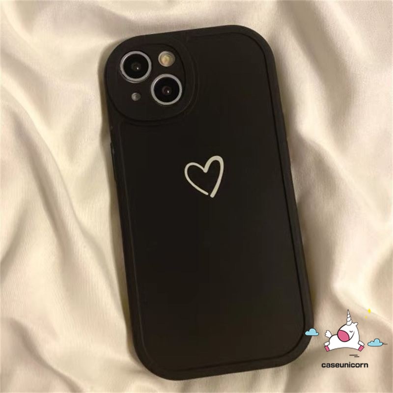 เคสโทรศัพท์มือถือแบบนิ่ม TPU กันกระแทก ลายหัวใจ สีดํา ขาว เรียบง่าย หรูหรา แฟชั่น สําหรับ iPhone 7Plus 12 XR X 13 11 14 Pro Max 7 6s 8 6 Plus XS Max SE 2020