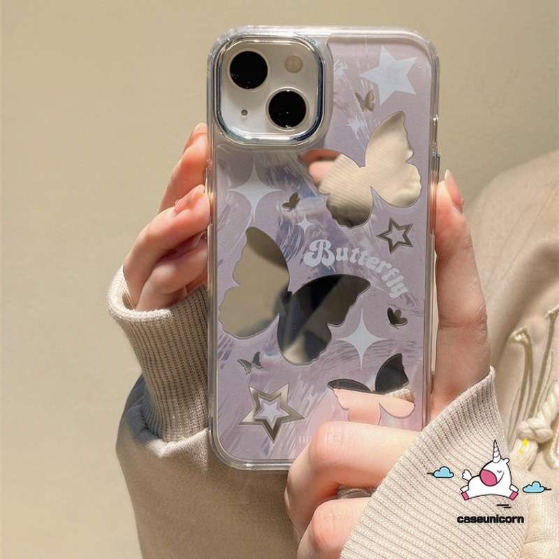 เคสโทรศัพท์มือถืออะคริลิค ลายการ์ตูนผีเสื้อ พร้อมขาตั้ง หรูหรา สําหรับ IPhone 14 11 Pro Max 13 12 Pro Max 11Pro 14Pro Max