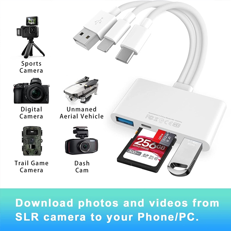 เครื่องอ่านการ์ดหน่วยความจํา 5in1 สําหรับ iPhone iPad air PC USB OTG และเครื่องอ่านการ์ด SD USB Type C และ USB A พร้อมช่องเสียบ Micro SD และการ์ด SD รองรับ SD Micro SD SDHC SDXC
