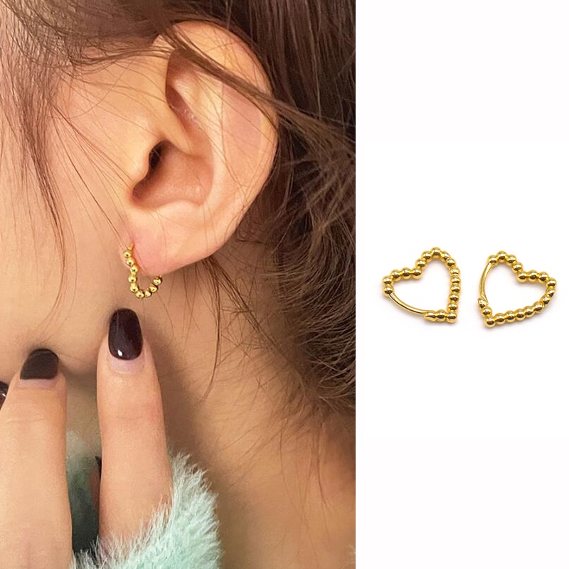 Roselife ต่างหูห่วง ทรงกลม ทอง 14K รูปหัวใจ เรขาคณิต เครื่องประดับแฟชั่น สไตล์วินเทจ สําหรับผู้หญิง 1 คู่