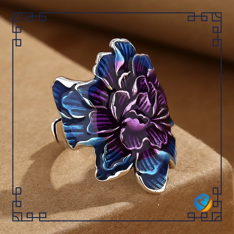 ย้อนยุคสไตล์ชาติพันธุ์เคลือบเผาสีฟ้าดอกโบตั๋นดอกไม้แหวน Cloisonne แหวนหญิงแฟชั่นดอกไม้อารมณ์สดแหวนของขวัญสําหรับแม่แหวนหางแหวนเงินแท้925แหวนสาวแหวนคู่ของขวัญวันวาเลนไทน์เครื่องประดับเงิ520 — ของมงคลหมวดความรักและความสัมพันธ์