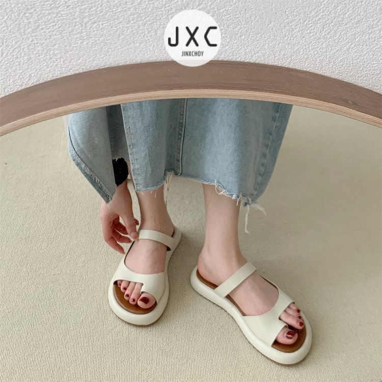 แฟชั ่ นเกาหลีรอบ Toe Y2K สไตล ์ ใหม ่ ชุด Toe สีทึบสบาย Casual AllMatch รองเท ้ าแตะแบนรองเท ้ าแตะนักเรียนวันหยุดชายหาดผู ้ หญิงรองเท ้ า AntiSlip B