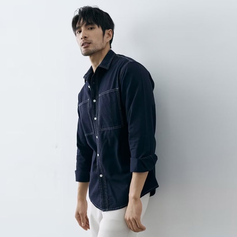 PannoFluxus ใหม่เสื้อเชิ้ตแขนยาวดีไซน์เปิดตะเข็บผู้ชายแจ็คเก็ตลำลองย้อนยุคญี่ปุ่น