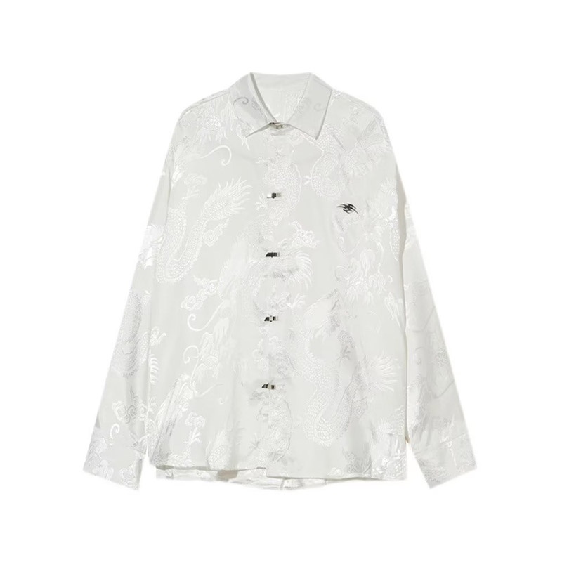 Suikone   เสื้อเชิ้ตผู้ชายแขนยาวแฟชั่นดีไซน์สีทึบสไตล์จีนหัวเข็มขัดโลหะหลวมเสื้อแจ็คเก็ตแขนยาวใส่ได้ทั้งผู้ชายและผู้หญิง