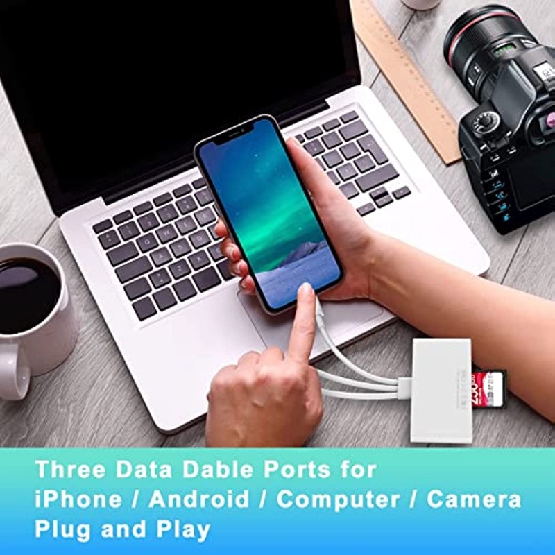 เครื่องอ่านการ์ดหน่วยความจํา 5in1 สําหรับ iPhone iPad air PC USB OTG และเครื่องอ่านการ์ด SD USB Type C และ USB A พร้อมช่องเสียบ Micro SD และการ์ด SD รองรับ SD Micro SD SDHC SDXC