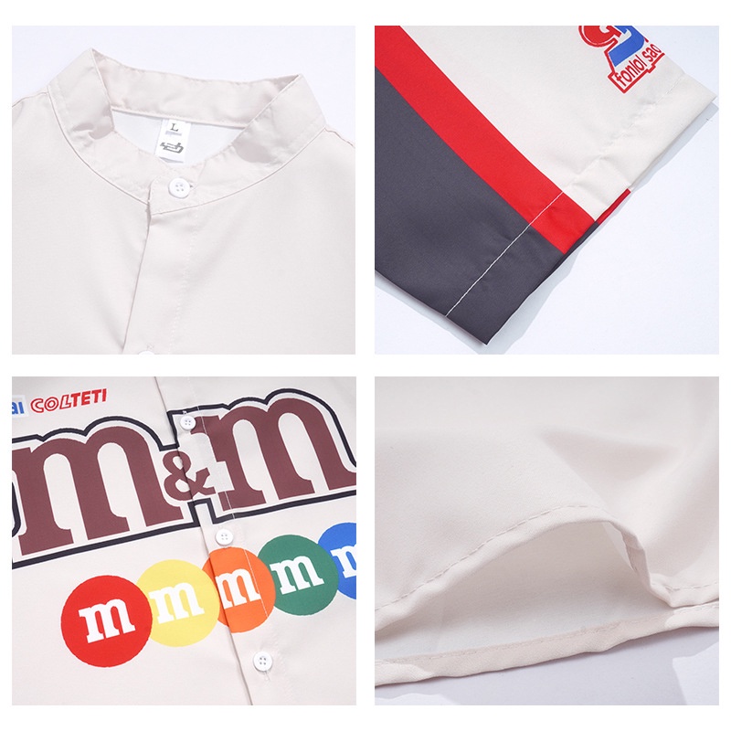 ASRV เสื้อผู้ชาย เสื้อจับคู่สีสไตล์อเมริกันเทรนด์ฤดูร้อนเสื้อยืดลำลองหลวมคู่พิมพ์ชุดแข่ง เสื้อเชิ้ตชมพู