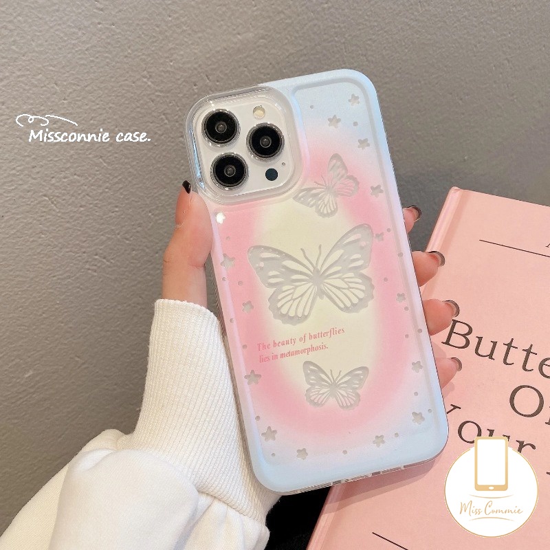 เคสโทรศัพท์มือถือ แบบนิ่ม ลายผีเสื้อ ไล่โทนสี สําหรับ IPhone 7 15 Plus XR 11 13 12 14 15 Pro Max X 7 6s 8 6 Plus XS Max SE 2020