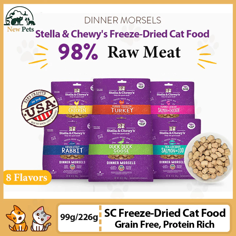 Stella & Chewys Freeze-Dried Cat Food เนื้อดิบ Grain Free, Protein Rich Cat & อาหารลูกแมว 99g/226g/510g