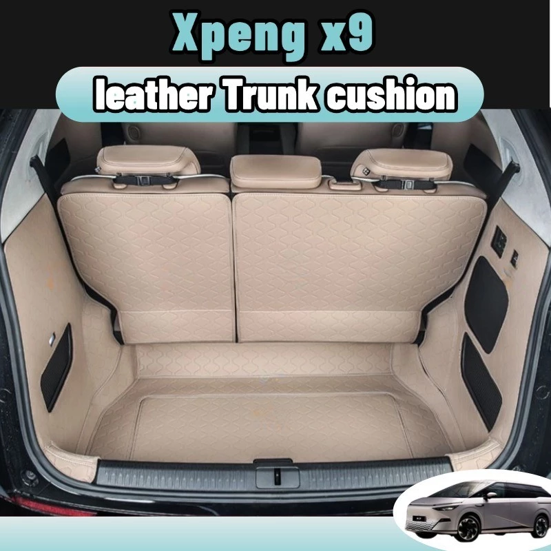 สําหรับ Xpeng x9 พรมหนังไฮโซเข้ารูป6D7D ถาดหลังรถ แผ่นรองกระโปรงหลังรถ ของแต่ง กุญแจของแต่ง boot tray
