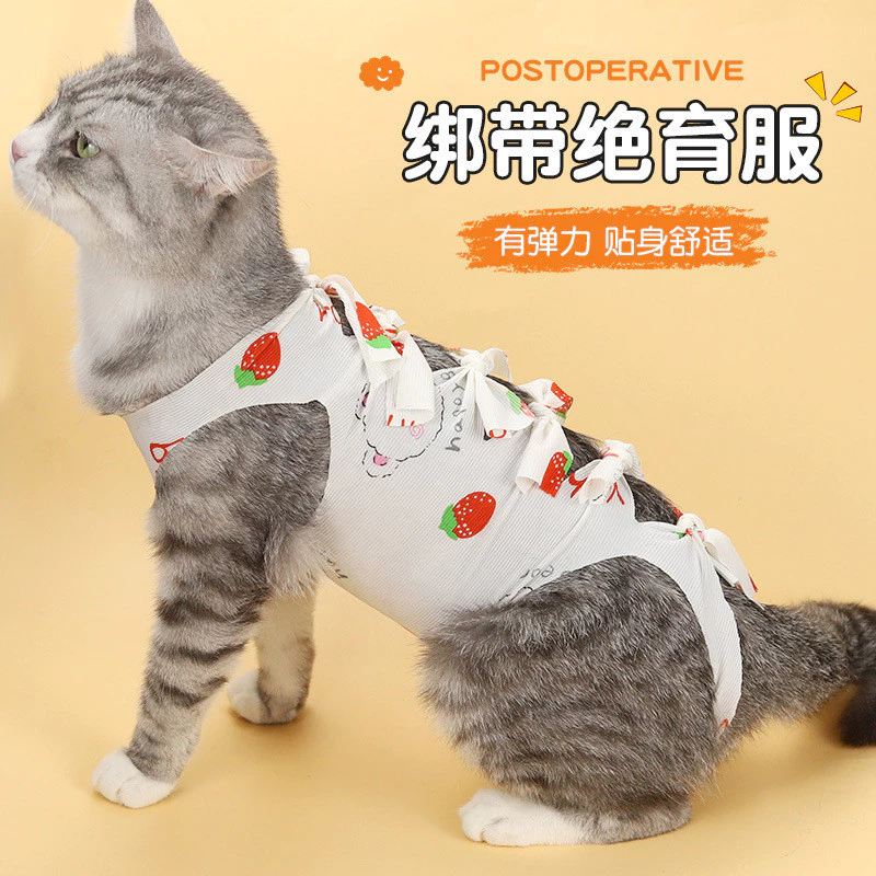 แมวฆ่าเชื้อเสื้อผ้าหญิงแมวหย่านมเสื้อผ้าสัตว์เลี้ยงหลังผ่าตัดป้องกันเลียเสื้อผ้าหญิงสุนัขแมวชายแมว มีสายรัด แมวแมวเสื้อผ้าผ่าตัด
