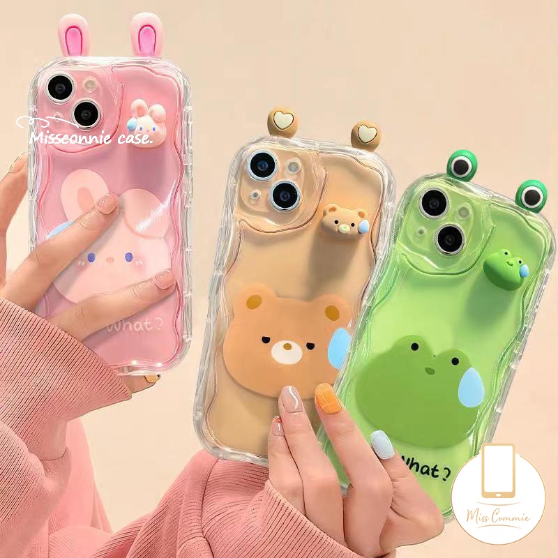 เคสโทรศัพท์มือถือ Tpu นิ่ม ขอบโค้ง ลายการ์ตูนกบ หมี 3D สร้างสรรค์ สําหรับ IPhone 11 15 7plus 14 12 13 15 Pro MAX X XR 6s 7 6 8 Plus XS MAX SE 2020