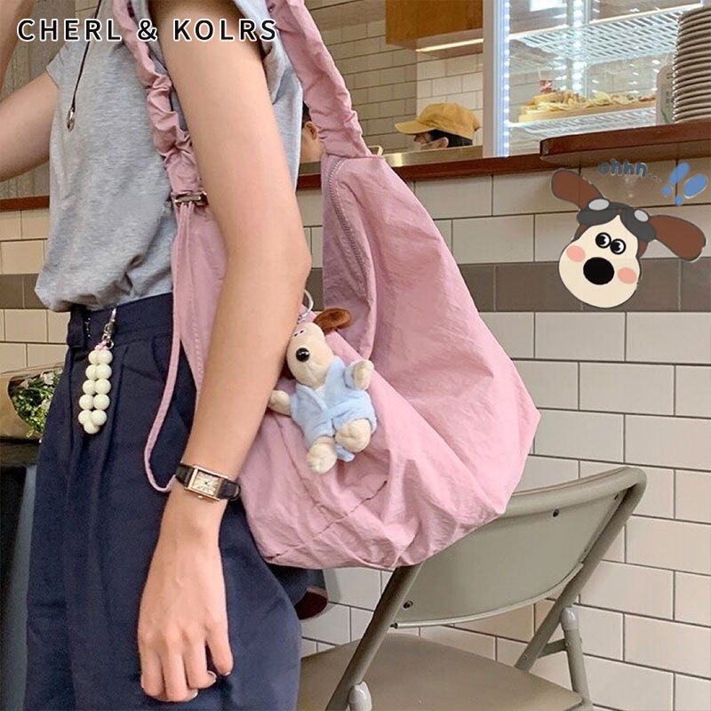 Ck กระเป๋าสะพายไหล่ ผ้าแคนวาส แต่งจับจีบ ขนาดใหญ่ จุของได้เยอะ สีพื้น สไตล์เกาหลี ญี่ปุ่น สําหรับผู้หญิง