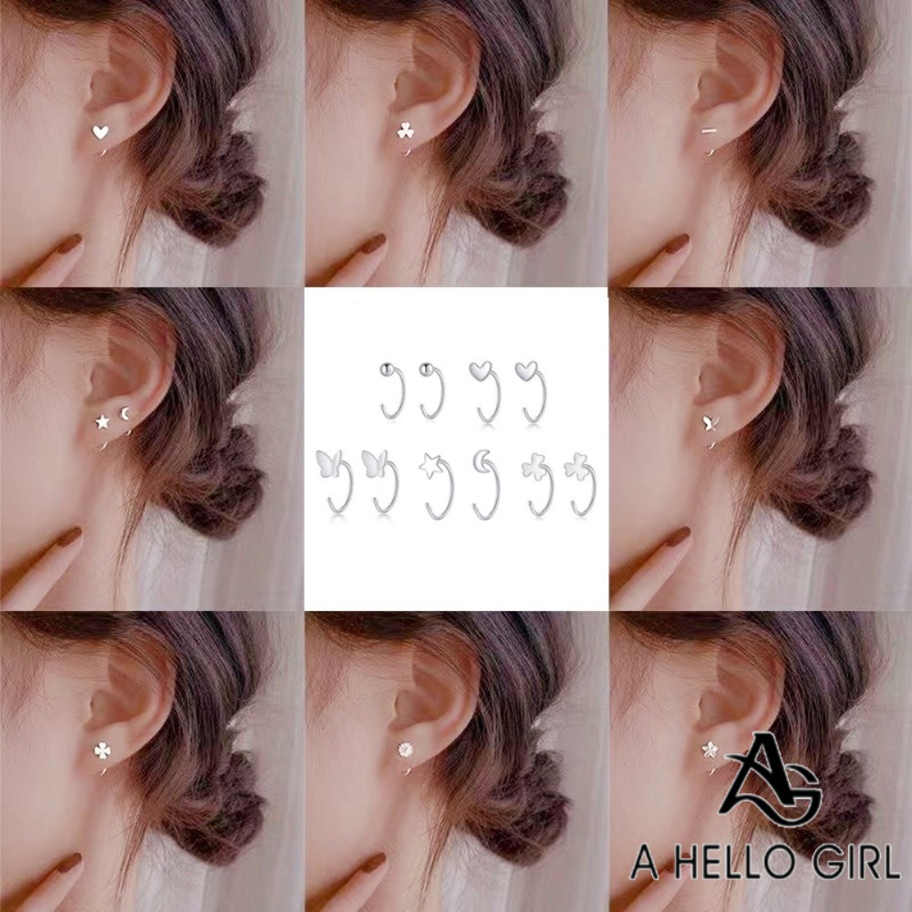 A HELLO GIRL เครื่องประดับ ต่างหูเงินแท้ S925 รูปผีเสื้อ แบบเรียบง่าย สไตล์เกาหลี สําหรับผู้หญิง