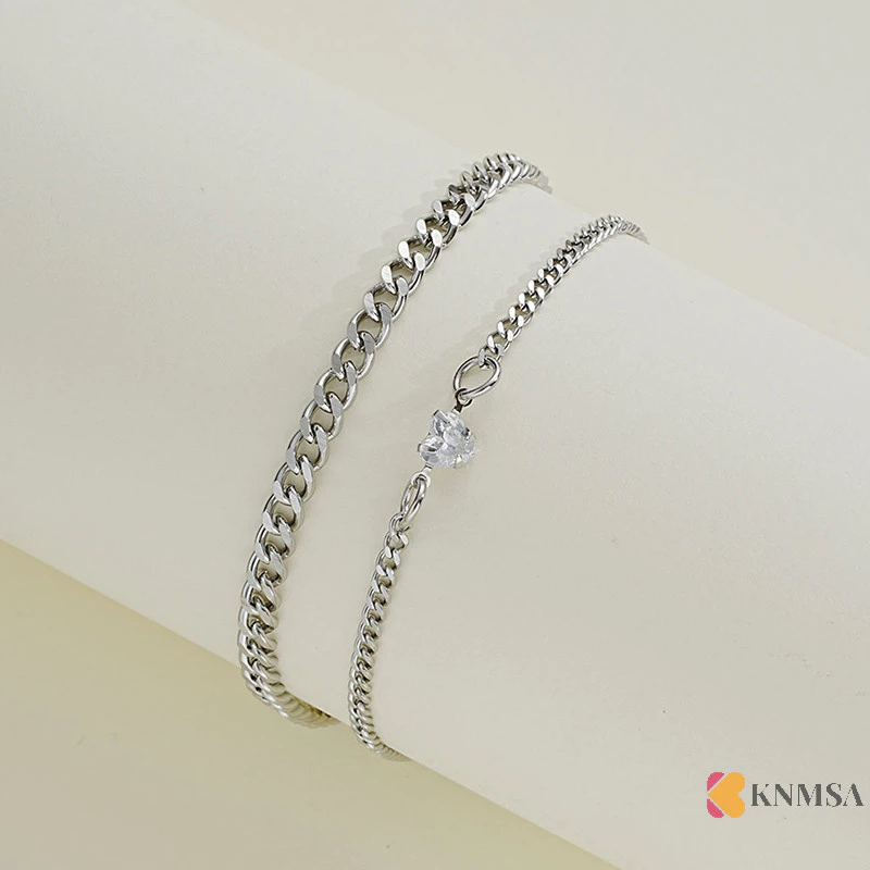 Knmsa] แฟชั่นที่เรียบง่ายสร้อยข้อมือสแตนเลสชุดสําหรับคู่ Unisex ผู้หญิงผู้ชายรักคริสตัลหัวใจเงินสร้อยข้อมือเครื่องประดับของขวัญ ssnckneck nam — ของมงคลหมวดความรักและความสัมพันธ์