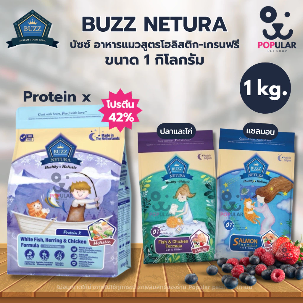 [ 1 kg. ]บัซซ์ Buzz Holistic Cat Food 1 Kg buzz protein x อาหารแมวสูตรโฮลิสติก-เกรนฟรี สำหรับทุกช่วงวัย