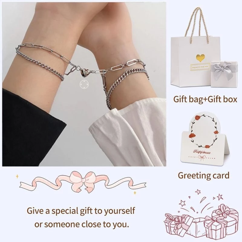 อิน สไตล์สร้อยข้อมือคู่แม่เหล็กรักข้อมือโซ่ของขวัญแฟนสร้อยข้อมือแพคเกจชุดเพื่อนที่ดีที่สุดของขวัญ — ของมงคลหมวดความรักและความสัมพันธ์