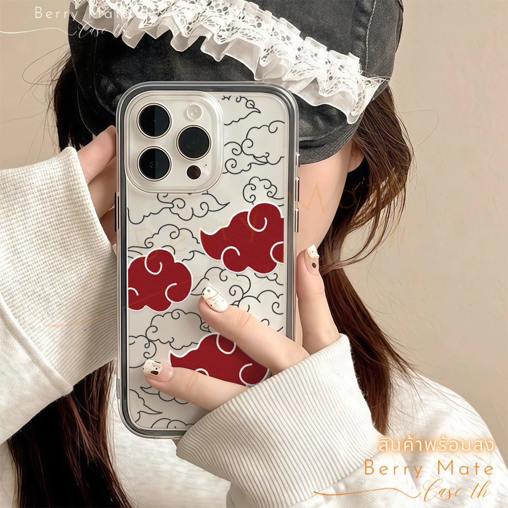 พร้อมส่ง เคสสำหรับไอโฟน12 เมฆมงคลสีแดง โชคดี เคสใสครอบสองชั้น For IPhone11 13 12 14PLUS 15 16Pro PROMAX ป้องกันมือถือ — ของมงคลหมวดสีมงคล