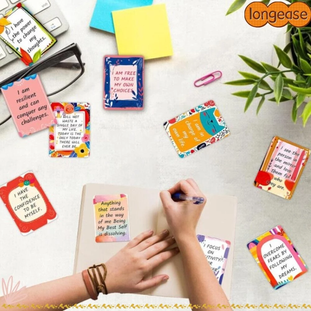 LONGE 50 ชิ้น Uplifting Positive Affirmation การ์ด, กระดาษคราฟท์พร้อมคําคมสร้างแรงบันดาลใจการ์ดสร้างแรงบันดาลใจ, Creative สีสัน Vintage Mini Note Card สําหรับผู้หญิง — ของมงคลหมวดไลฟ์สไตล์และของขวัญ